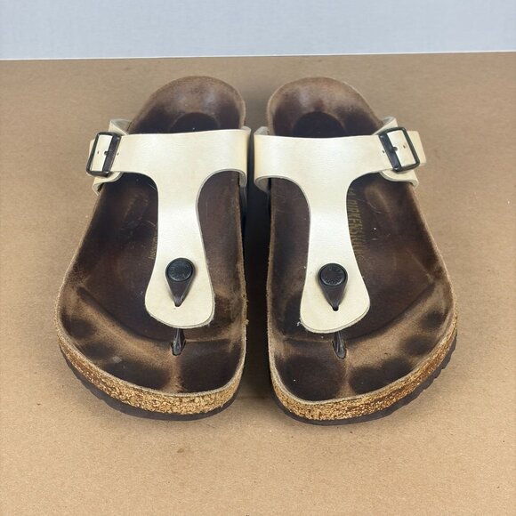 Birkenstock Gizeh Leather Toe Post Sandals Womens 10 Off White Cream Thong - Picture 2 of 9